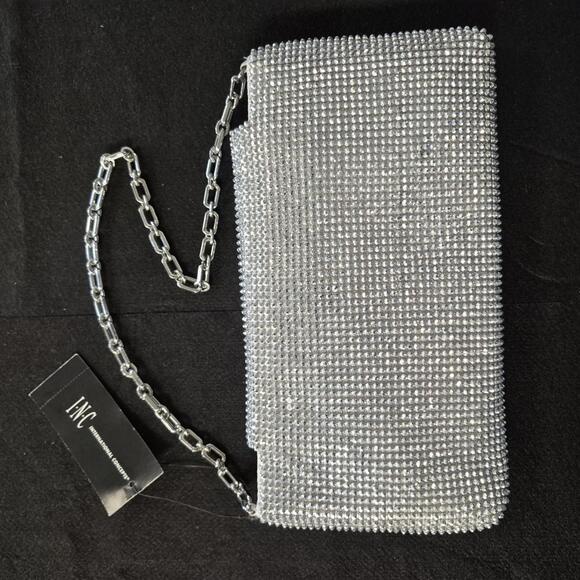 INC Mesh East West embellished clutch baguette pouch- SILVER - Picture 3 of 3